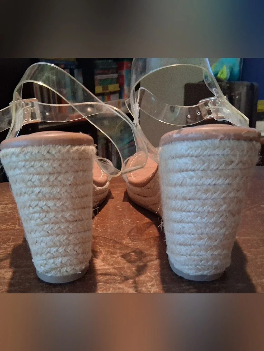 Madden NYC Clear Strap Espadrille Wedge Sandals in Nude